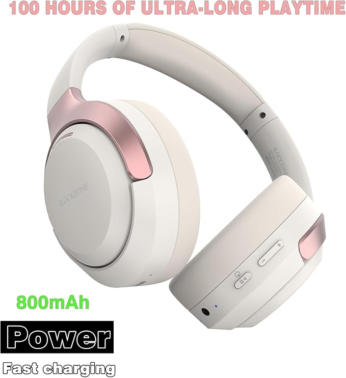 LC30Pro Hybrid Active Noise Cancelling Headphones, 100H Playtime Bluetooth Headphones, HiFi Audio Wireless Headphone with 3 EQ Modes, Low Latency & Foldable Design (Beige White)