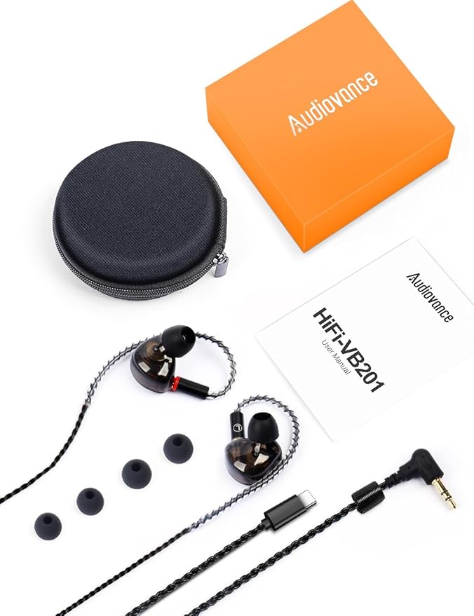 Vibes 201C Wired Earbuds in-Ear Headphones, USB C to 3.5mm Adapter & Braided Cord, Noise Isolating Bass Driven Earphones, Carry Case, Ear Buds Tips, 3.5mm Jack (Clear Brown, No Mic)