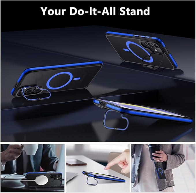 TIANNIUKE for Samsung Galaxy S24 Case, Compatible with MagSafe, Anty-Slip Grip,Military-Grade Protective, Adjustable Kickstand Phone Case, Magnetic Case (Blue)