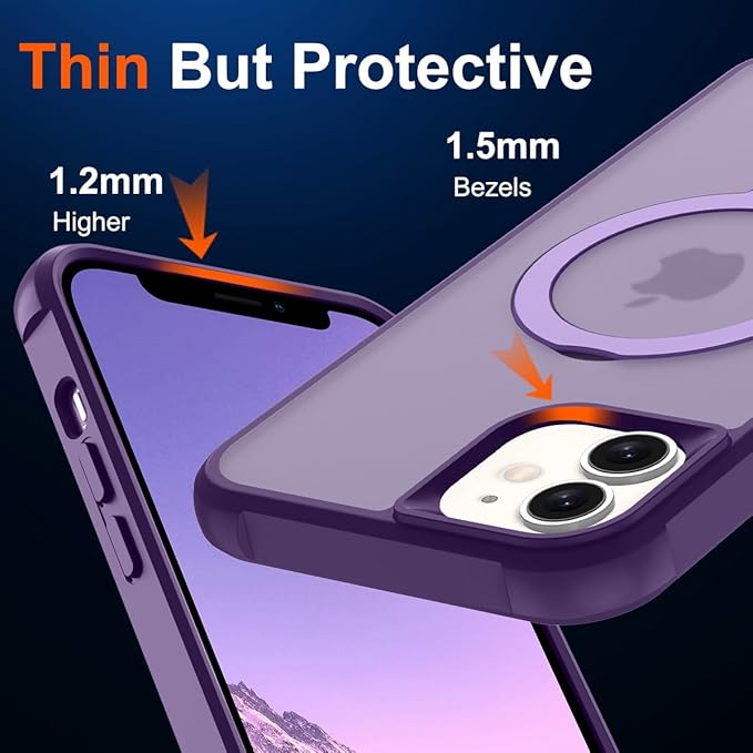 Magnetic Compatible with iPhone 11 Case with Stand [Military Grade Drop Tested][Compatible with Magnet] Ring Translucent Slim Hard Back Soft Edge, Purple