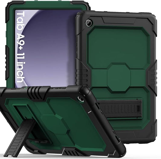 OKP Case for New Samsung Galaxy Tab A9 Plus 11 Inch 2023 (SM-X210/X216/X218), Heavy Duty Shockproof Rugged 11" Galaxy A9+ Tablet Protective Cover with Stand for Kids Boys Girls, Black+Alpine Green