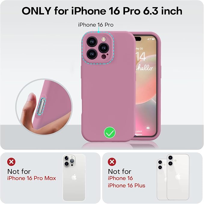 Vooii Compatible with iPhone 16 Pro Case, Liquid Silicone Upgrade [Camera Protection] [Soft Anti-Scratch Microfiber Lining] Shockproof Phone Case for iPhone 16 Pro 6.3 inch - Lavender Purple