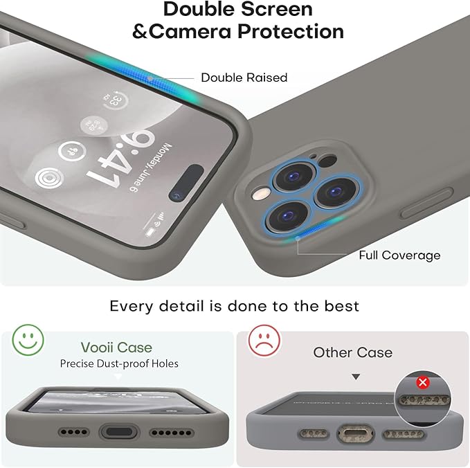 Vooii Compatible with iPhone 15 Pro Max Case,Upgraded Premium Silicone,[Camera Protection] [Soft Anti-Scratch Microfiber Lining] Shockproof Phone Case for iPhone 15 Pro Max 6.7 inch - Natural Titanium