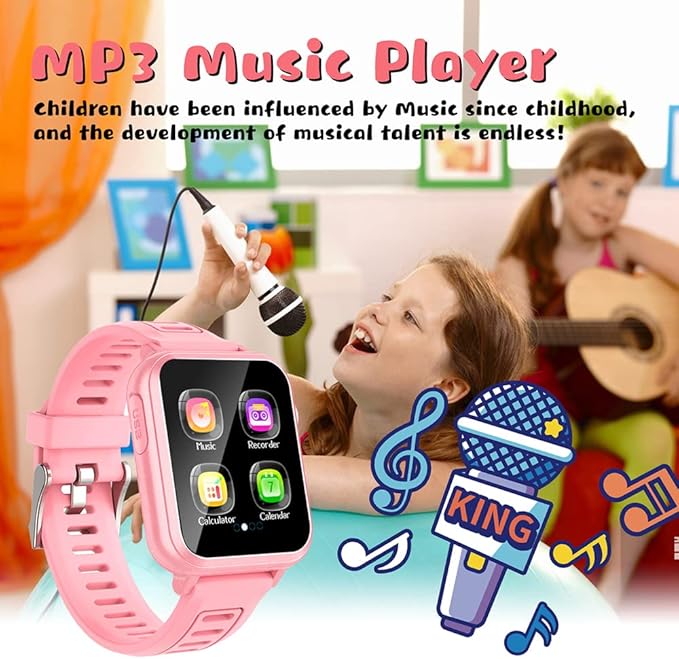 Retysaz Kids Smart Watch,24 Game Smart Watch for Kids, Fashion Smartwatches for Children 3-14 Great Gifts to Girls Boys (Pink)