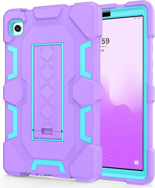 CCMAO Case for Samsung Galaxy Tab A9 Case 8.7 Inch 2023 Model, Heavy Duty Shockproof Hybrid Three Layer Protective Cover with Kickstand for Samsung A9 Tablet 8.7" (SM-X110/X115/X117), Purple+Green