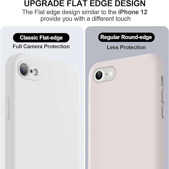 Vooii for iPhone SE Case 2022/3rd/2020,iPhone 8/7 Case, Upgraded Liquid Silicone with [Flat Edges] [Camera Protection] [Soft Anti-Scratch Microfiber Lining] Phone Case for iPhone SE - White