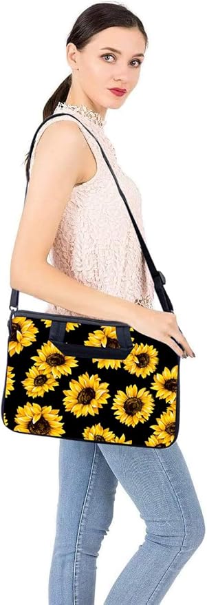 RICHEN 14 15 15.4 15.6 inch Laptop Shoulder Bag Messenger Bag Notebook Handle Sleeve Neoprene Carrying Case with Accessories Pocket (14-15.6 inch, Sunflowers)