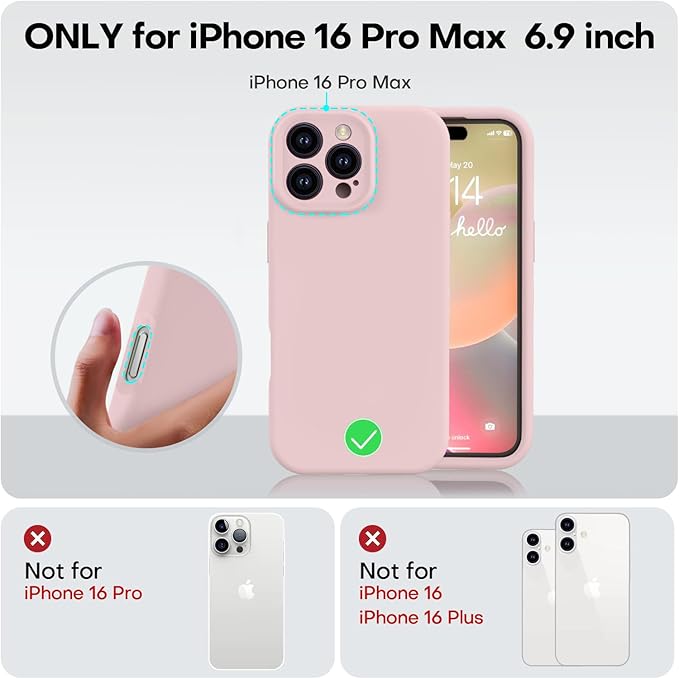 Vooii Compatible with iPhone 16 Pro Max Case, Liquid Silicone Upgrade [Camera Protection] [Soft Anti-Scratch Microfiber Lining] Shockproof Phone Case for iPhone 16 Pro Max 6.9 inch - Pink Sand