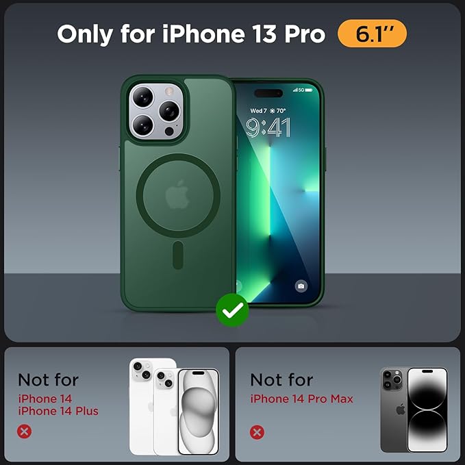 Miracase Magnetic Series Designed for iPhone 13 Pro Case [Compatible with MagSafe] [with 2X Screen Protectors] Anti-Fingerprint, Magnetic Phone Case for iPhone 13 Pro 6.1 inch - Dark Green