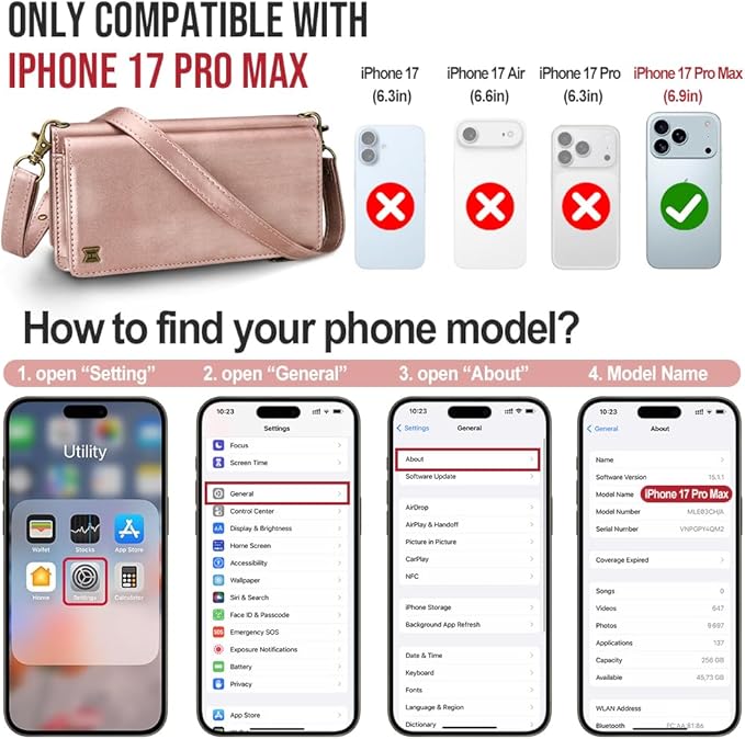 for iPhone 17 Pro Max Wallet Phone Case with 8 Card Holder,RFID Blocking | PU Leather | Kickstand | Flip | Wrist Strap&Shoulder Strap | Shockproof | Zipper Wallet | Women Men | 6.9" | Rose Gold