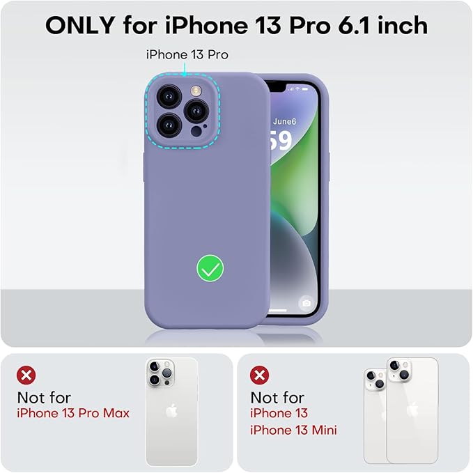 Vooii Compatible with iPhone 13 Pro Case, Liquid Silicone Upgrade [Camera Protection] [Soft Anti-Scratch Microfiber Lining] Shockproof Phone Case for iPhone 13 Pro 6.1 inch - Lavender Grey