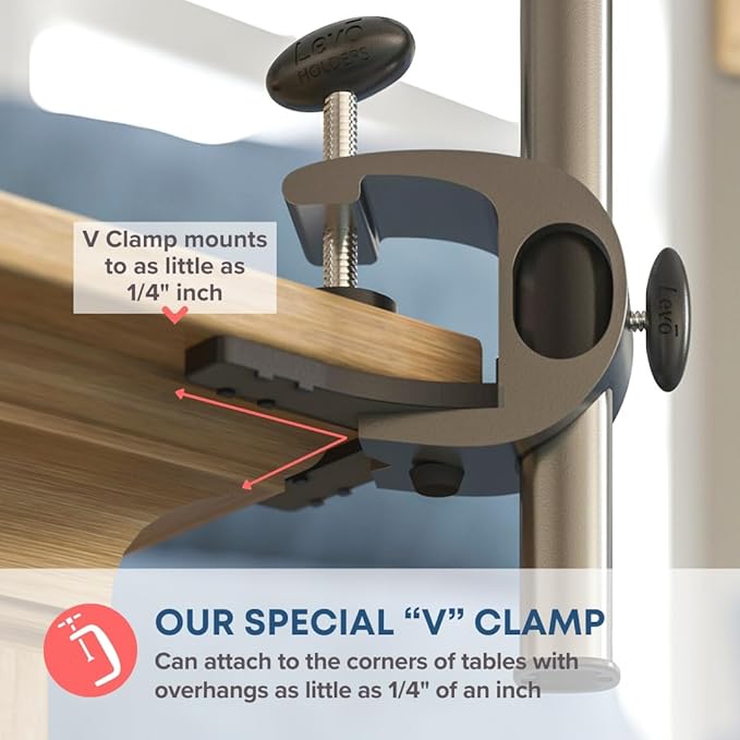 LEVO Deluxe Table Clamp for All Best Tablet PCs, iPads, iPad Mini, New iPad Pro, Galaxy, Nexus, Xoom, Surface Pro, Miix, Nook, Fire, and Other Tablets and e Readers Gunmetal Color - G2