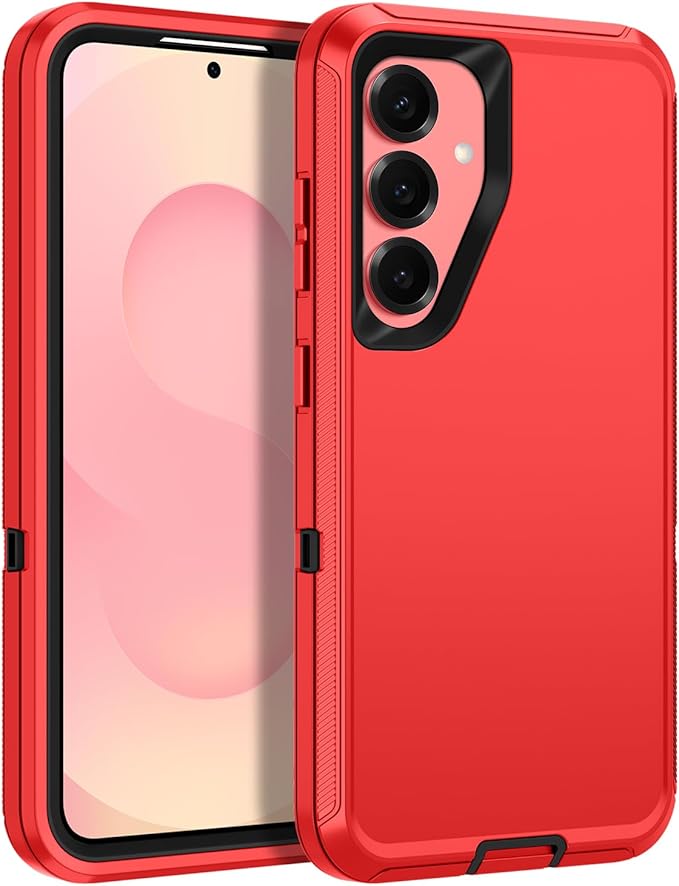 for Samsung Galaxy S25 Case Heavy Duty Protective Shockproof Dropproof 3-Layer Full Body Protection [Without Screen Protector] Tough Rugged Case for Galaxy S25,Red/Black