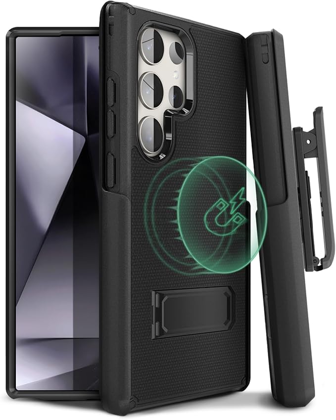 MOTIVE Designed for Samsung Galaxy s24 Ultra Case with Belt Clip, Compatible with MagSafe, Dual-Layer 10FT Military Grade Drop Protection, Shockproof s24 Holster Case 6.8” | Black