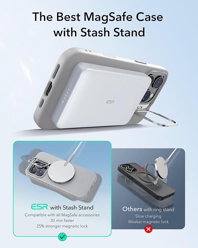 ESR for iPhone 16 Pro Max Case, Silicone Case with Stand, Compatible with, Built-in Camera Stash Stand, Magnetic Phone Case for iPhone 16 Pro Max, Cloud Series, Grey