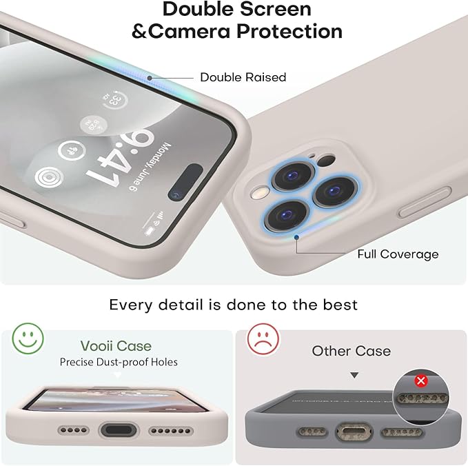 Vooii Compatible with iPhone 15 Pro Max Case, Upgraded Premium Silicone, [Camera Protection] [Soft Anti-Scratch Microfiber Lining] Shockproof Phone Case for iPhone 15 Pro Max 6.7 inch - Stone