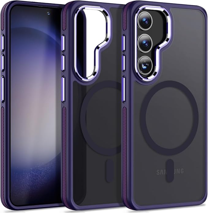 Magnetic Designed for Samsung Galaxy S24 Case 6.2" Compatible with MagSafe, Anti-Slip Edge Military Grade Drop Tested Hard Back Protective Translucent Case for Samsung S24 Case (Dark Purple)