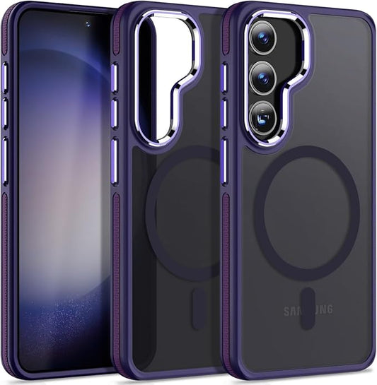 Magnetic Designed for Samsung Galaxy S24 Case 6.2" Compatible with MagSafe, Anti-Slip Edge Military Grade Drop Tested Hard Back Protective Translucent Case for Samsung S24 Case (Dark Purple)