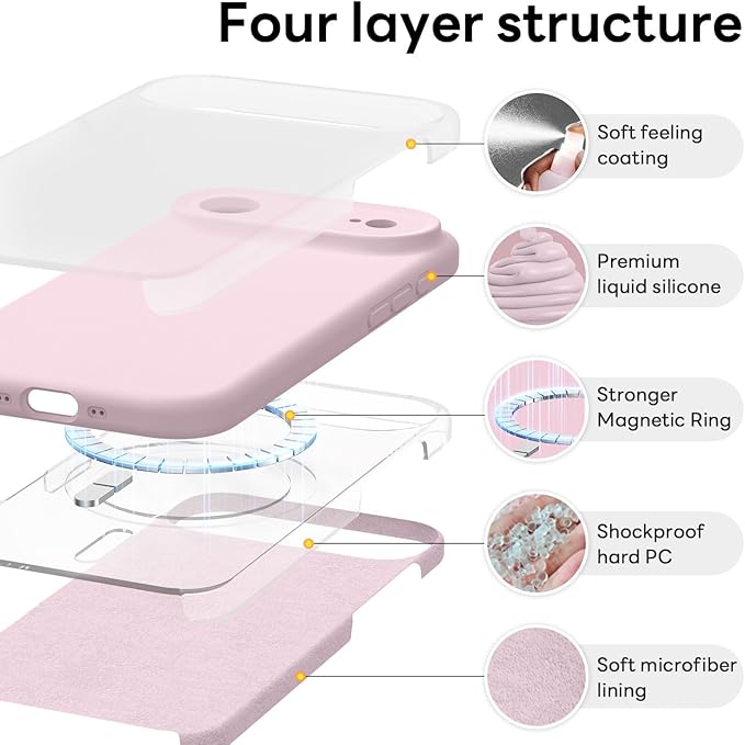 Vooii Magnetic Compatible with iPhone Air Case (Compatible with Magsafe) (Upgraded Camera Protection) Liquid Silicone Shockproof Full Body Protective Phone Cover for Women Men, Chalk Pink, 6.5"