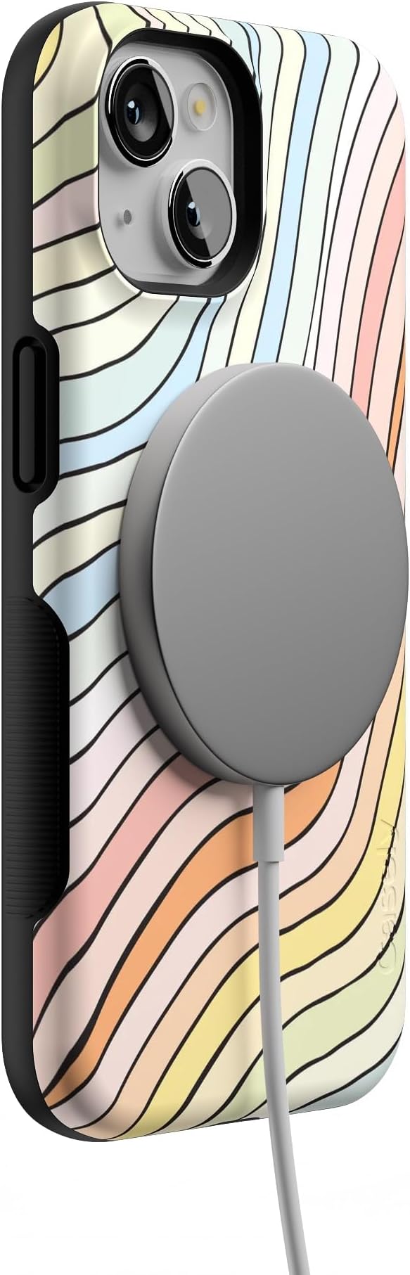 Casely iPhone 14 Case | Ride The Wave | Pastel Rainbow Lined | Compatible with MagSafe | Bold Protective Design