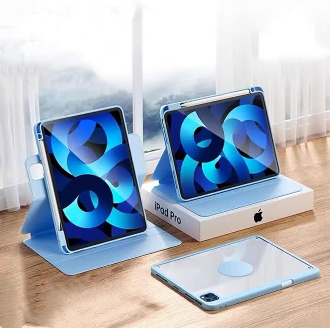 Vertical Case for iPad Air 11 Inch (M3/M2)/Air 5th/4th Generation, Magnetic Case for iPad Air 7th/6th Gen with Pencil Holder,It can Hold Keyboard,Rotatable Detachable Smart Cover (Blue)