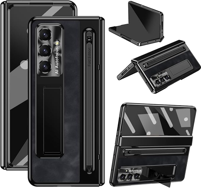 DEMCERT for Samsung Galaxy Z Fold 7 Case with [Pen], Hinge Protection Ultra Thin Built-in Screen Protector Kickstand Lens Protection Slim Case (Black)