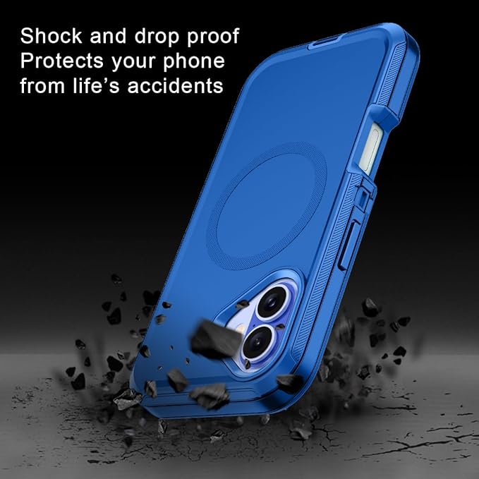 for iPhone 16 Case [Compatible with MagSafe] Shockproof 3-Layer Full Body Protection [Without Screen Protector] Rugged Heavy Duty Cover Case for Apple iPhone 16 6.1",Sea Blue