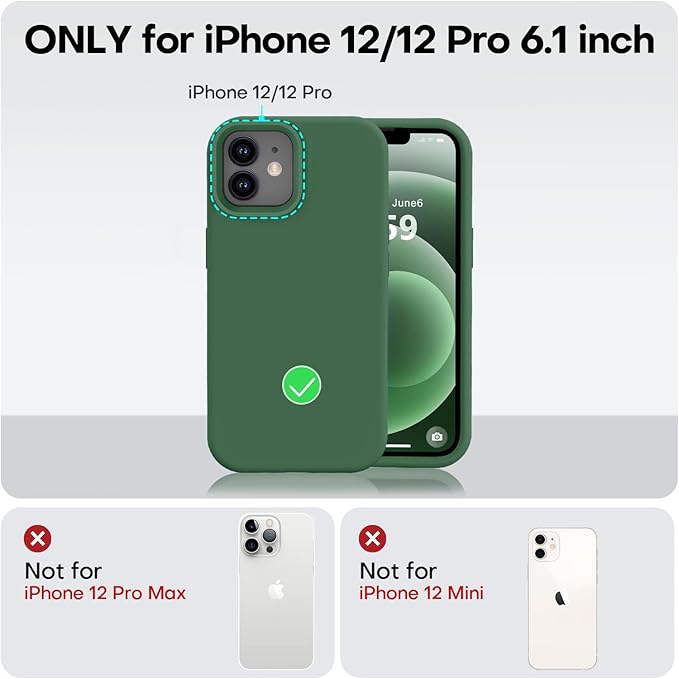 Vooii Compatible with iPhone 12 Case/iPhone 12 Pro Case, Liquid Silicone Upgrade [Soft Anti-Scratch Microfiber Lining] [Shockproof Drop Protection] Phone Case 6.1 inch - Green
