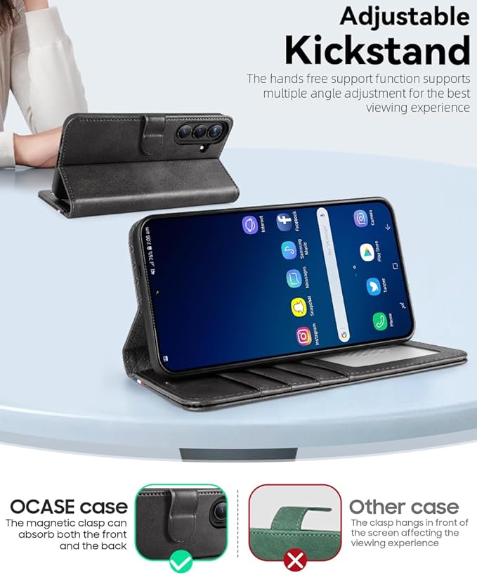 OCASE Compatible with Galaxy S25 Plus Wallet Case, PU Leather Flip Folio Case with Card Holders RFID Blocking Kickstand [Shockproof TPU Inner Shell] Protective Phone Cover 6.7 Inch 2025, Spliced Gray