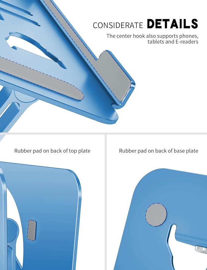 Laptop Stand, Ergonomic Adjustable Computer Stand for Collaborative Work, Foldable and Portable Heat Sink Computer Stands, Fits up to 15.6-inch Laptops (Dark Blue)