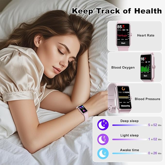 Fitness Tracker- Smart Watch with 1.47" Health Activity Trackers 24/7 Heart Rate,Stress Management, Monitor Blood Oxygen, Sleep Tracking Fitness Watch for Android iPhone Women Men (Pink)