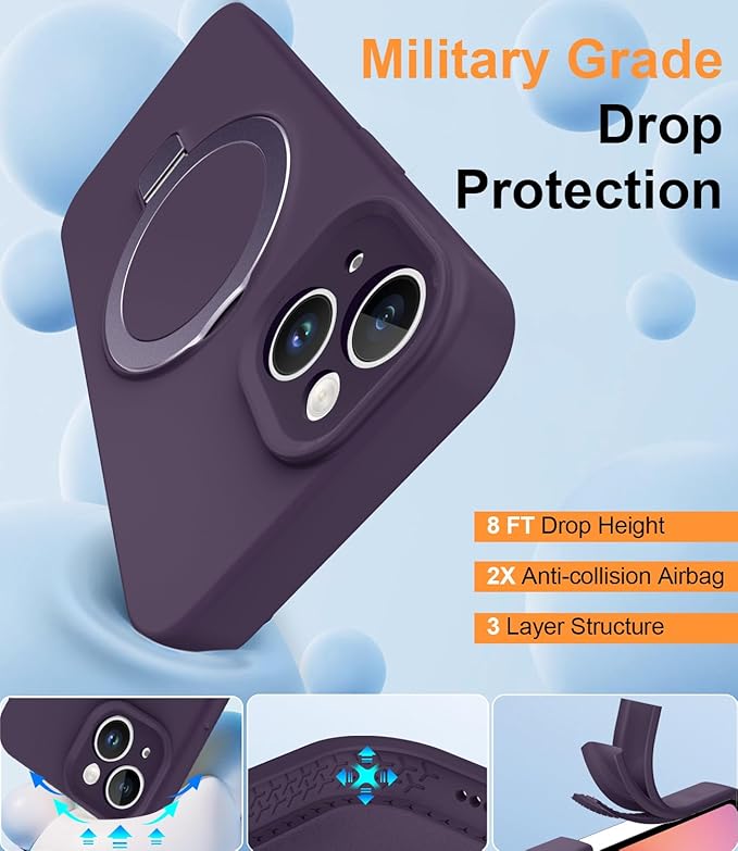 ZHK Liquid Silicone Designed for iPhone 14 Plus Case with Magnet Stand, [Precise Camera Lens Protection][Mil-Grade Drop Shockproof][Soft Anti-Scratch Microfiber Lining] Slim Fit Cover, Purple