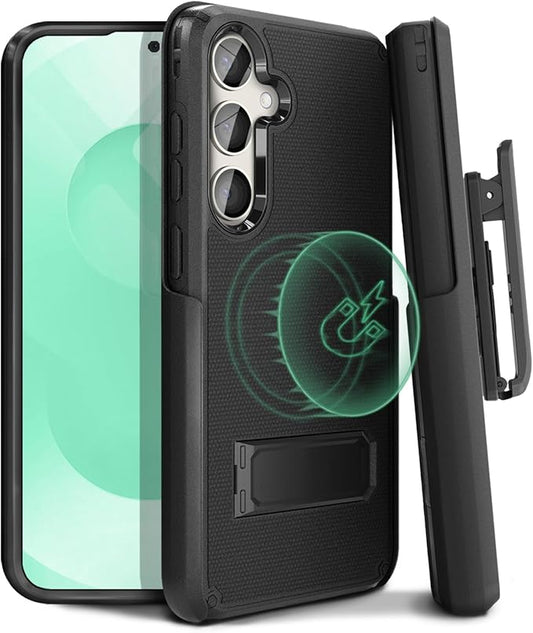 MOTIVE Designed for Samsung Galaxy s25 Plus Case with Belt Clip, Compatible with MagSafe Qi2, Dual-Layer 10FT Military Grade Drop Protection, Shockproof s25 Plus Holster Case 6.7” | Black
