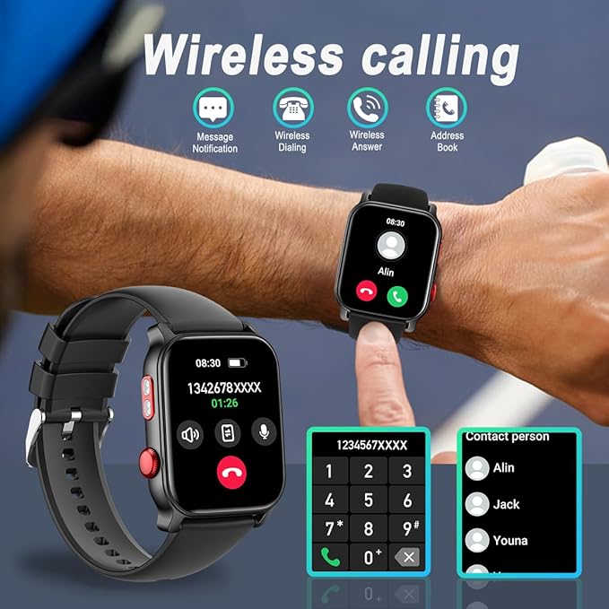 QTLLBT 9 Languages Translation Watch Smart Watch Bluetooth Call (Answer/Make Calls) Fitness Tracker IP68 Waterproof 100+ Sports Heart Rate Sleep Android iPhone Men and Women Smart Watch (Black)