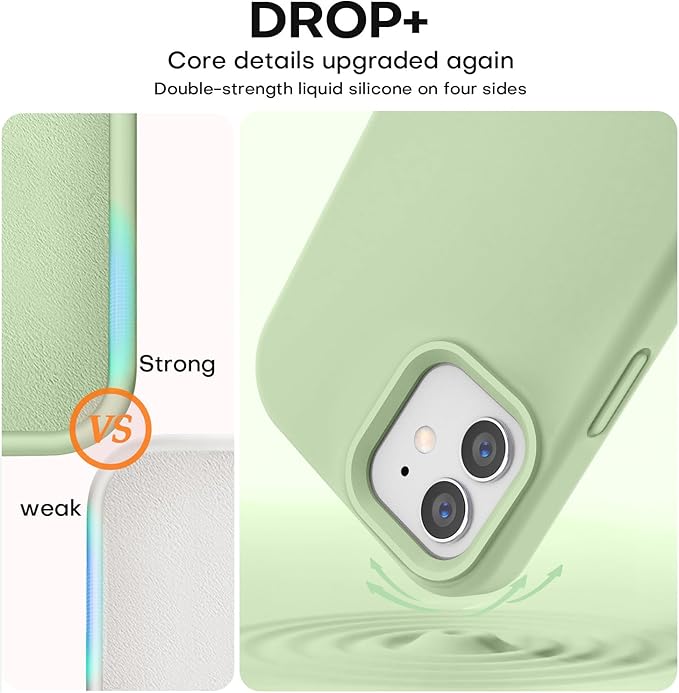 Vooii Compatible with iPhone 12 Case/iPhone 12 Pro Case, Liquid Silicone Upgrade [Soft Anti-Scratch Microfiber Lining] [Shockproof Drop Protection] Phone Case 6.1 inch - Matcha