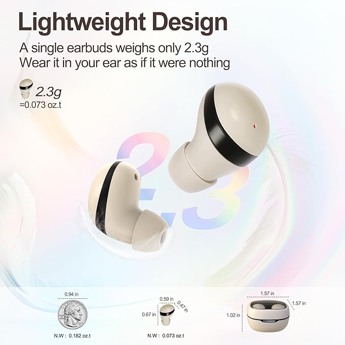 Sleep Earbuds, Invisible Mini Headphones Wireless Bluetooth, Sleep Headphones for Side Sleepers, Small Ear Buds, Hidden Earbuds for Work, Suitable for Sleep, Work, Exercise (Nude)