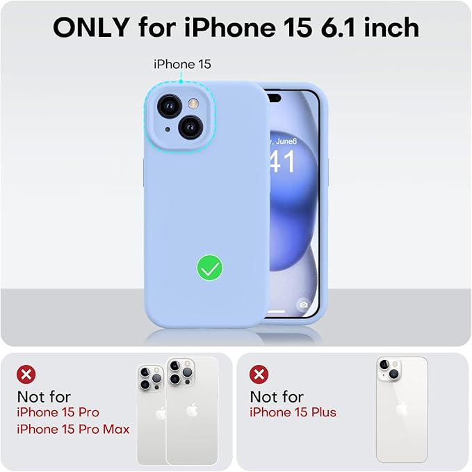Vooii Compatible with iPhone 15 Case, Upgrade Defender Liquid Silicone, [Enhanced Camera Protection] [Soft Anti-Scratch Microfiber Lining] Shockproof Phone Case for iPhone 15 6.1 inch - Light Blue