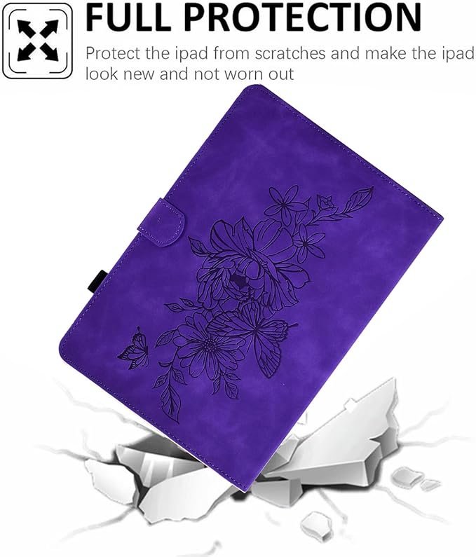 Case for Samsung Galaxy Tab A9+/A9 Plus 11 Inch 2024 2023 (SM-X210/X216/X218), PU Leather Cover Embossed Flower Multi-Angle Stand with Auto Wake/Sleep Case for Galaxy Tab A9 Plus Tablet,Purple