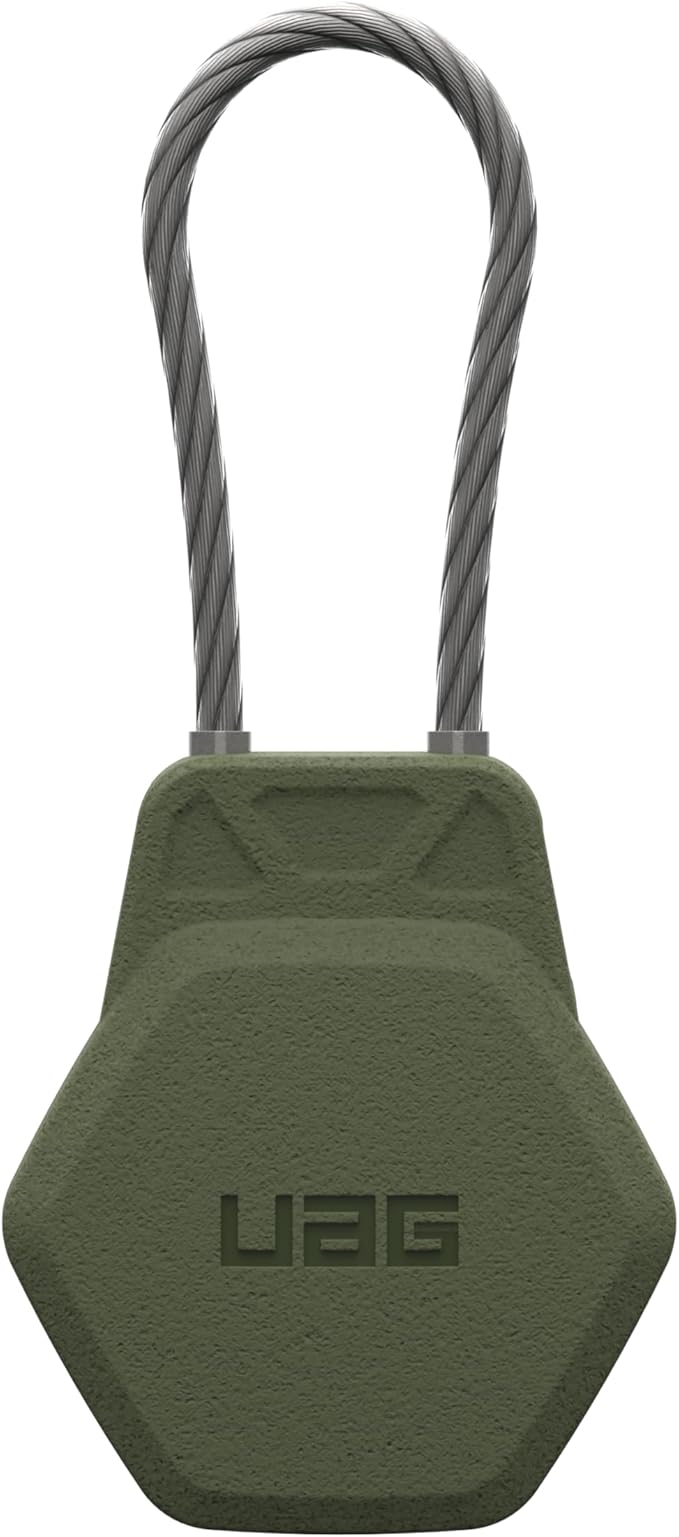 URBAN ARMOR GEAR UAG Compatible with AirTag Case Civilian - Hard Shell Lock Case Holder Keychain with Wire Cable for Keys, Luggage & Bags, Anti-Lost Ultra Secure GPS Protective Cover, Olive Drab