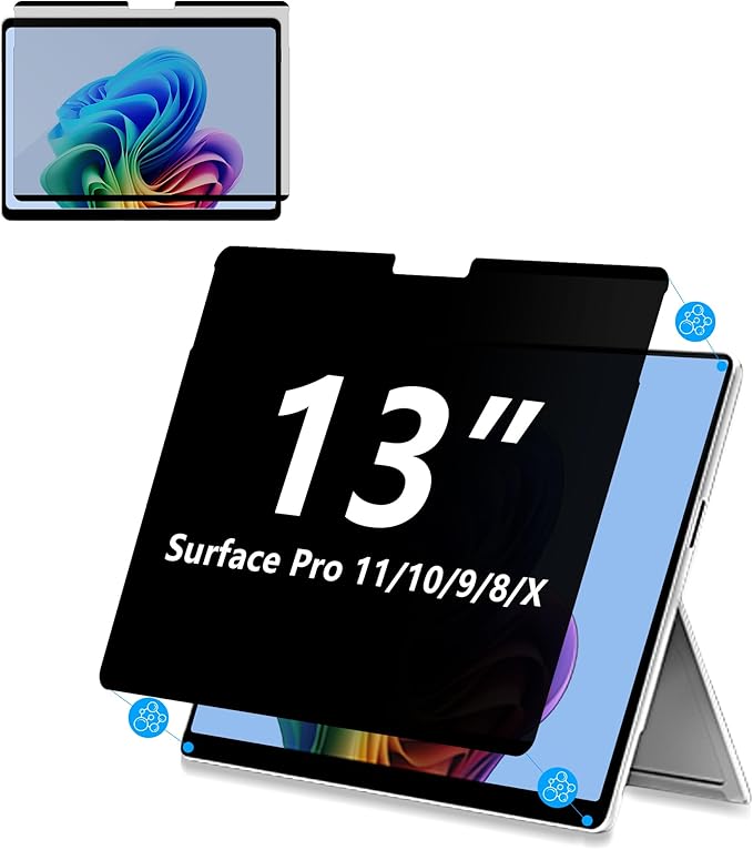 Megoo Privacy Screen Protector for Surface Pro 11/10/9/8/X 13 Inch, Anti-Spy, Anti-Glare, Blue Light & UV Blocking, Magnetic Nano Technology, Removable Design