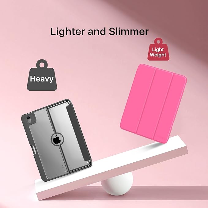 MoKo for iPad (A16) 11th Generation Case 11 Inch 2025, iPad 10th Gen Case 10.9 Inch 2022 with Pencil Holder, Slim Light Trifold Protective Cover with Hard PC Translucent Back Shell, Persian Pink