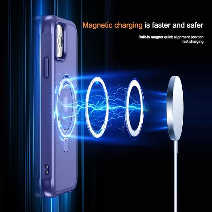 Magnetic Compatible with iPhone 11 Pro Max Case with Stand [Military Grade Drop Tested][Compatible with Magnet] Ring Translucent Slim Hard Back Soft Edge, Blue