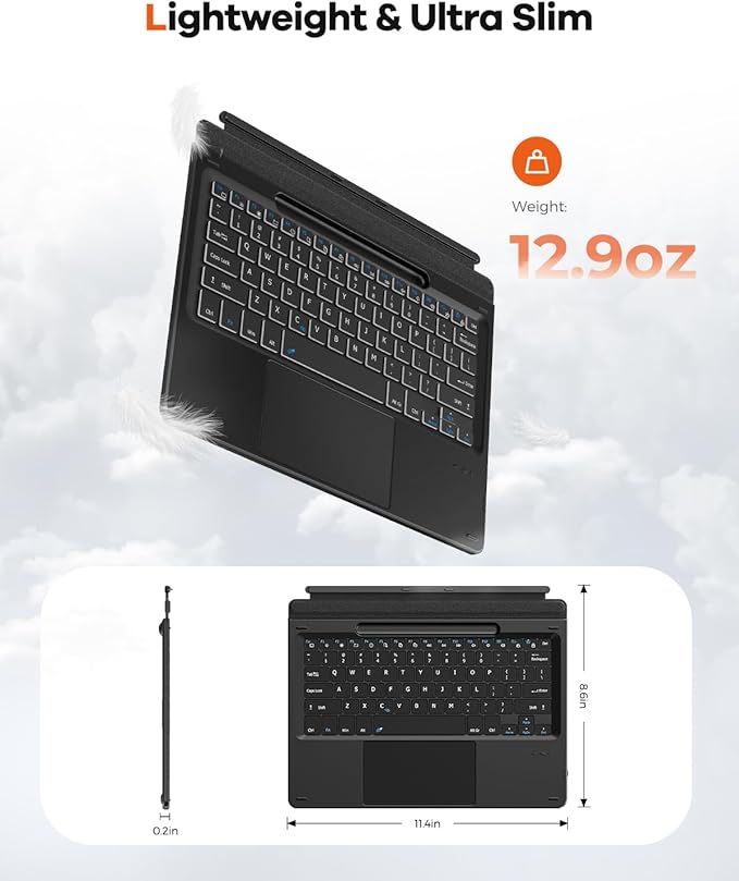 Doohoeek Surface Pro 11/10/9/8/X 13 Inch Keyboard, Bluetooth Keyboard with Touch Pad & Pen Slot & Lighting Keys Compatible with Surface Pro Copilot+ 13", Ultra-Slim Keypad for Windows 11, Black