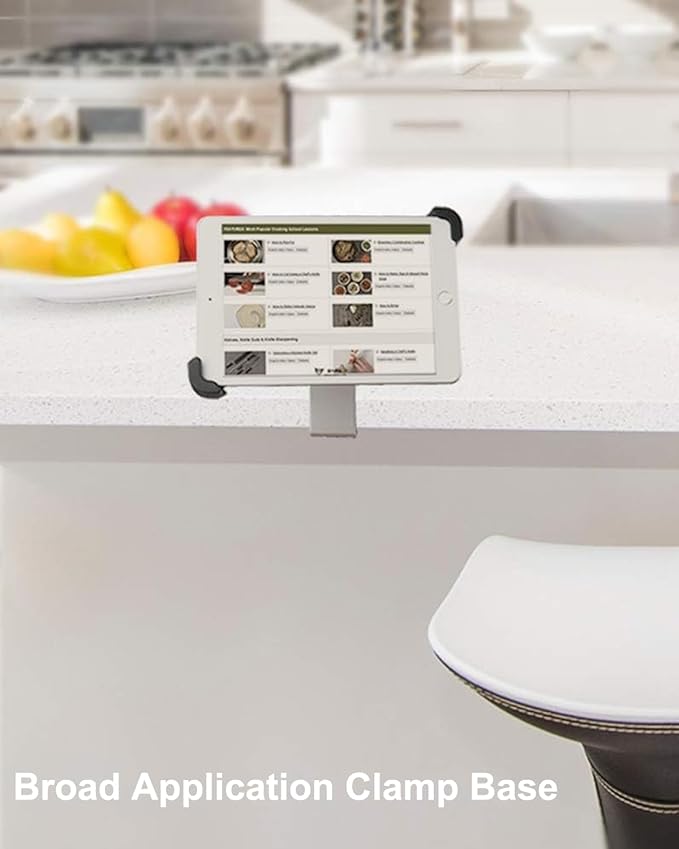 Under Cabinet Tablet Mount for Kitchen [Portable Small Clamp] Kitchen Tablet Holder for Counter Stand, 360° Rotatable Metal Clip, Compatible with 7-11" Tablet Like iPad Pro, Air, Mini, Galaxy, Fire