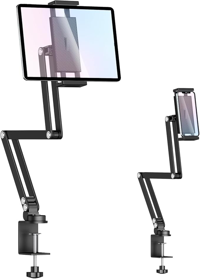 Urmust Tablet Holder Mount with Extendable Arm, Multi-Angle Adjustable for 4.7-13" iPad Pro, Air, Galaxy Tab, Kindle Fire, Switch - Universal Tablet Stand for Desk, Desk & Work