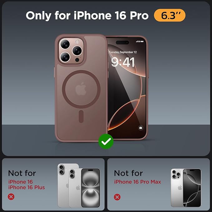 Miracase Magnetic Series for iPhone 16 Pro Case [Compatible with MagSafe] [with 2X Screen Protectors] Military-Grade Protection, Anti-Fingerprint, Slim Phone Case for 16 Pro 6.3 inch - Champagne