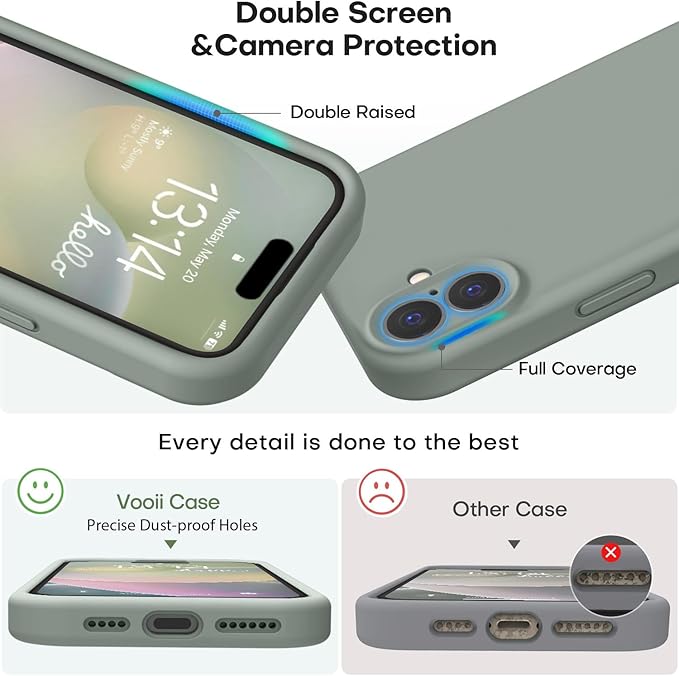 Vooii Compatible with iPhone 16 Case, Liquid Silicone Upgrade [Camera Protection] [Soft Anti-Scratch Microfiber Lining] Shockproof Phone Case for iPhone 16 6.1 inch - Calke Green