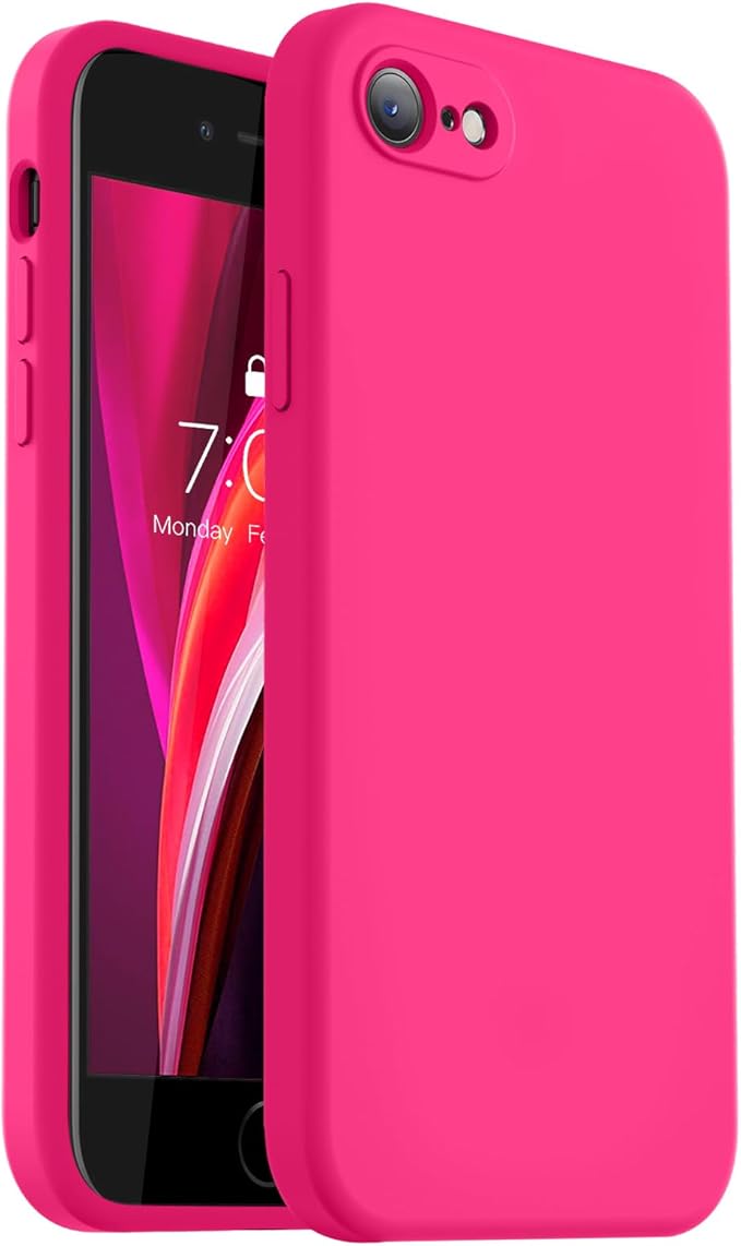 Vooii for iPhone SE Case 2022/3rd/2020,iPhone 8/7 Case, Upgraded Liquid Silicone with [Flat Edges] [Camera Protection] [Soft Anti-Scratch Microfiber Lining] Phone Case for iPhone SE - Hot Pink