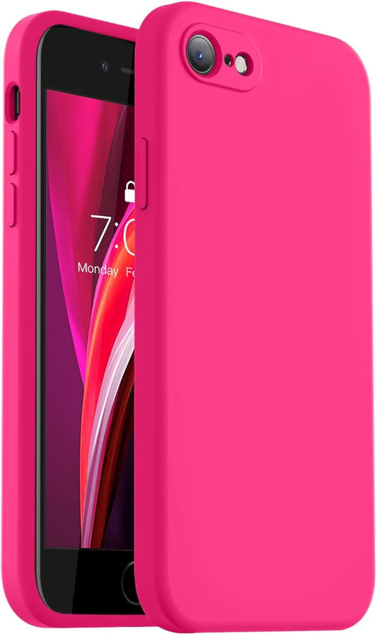 Vooii for iPhone SE Case 2022/3rd/2020,iPhone 8/7 Case, Upgraded Liquid Silicone with [Flat Edges] [Camera Protection] [Soft Anti-Scratch Microfiber Lining] Phone Case for iPhone SE - Hot Pink