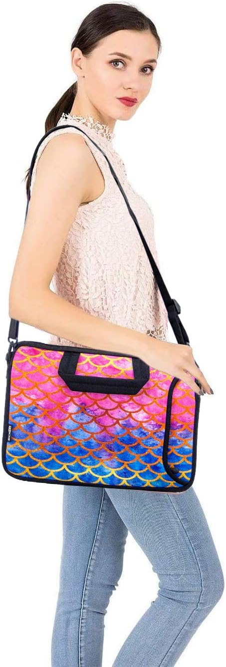 RICHEN 14 15 15.4 15.6 inch Laptop Shoulder Bag Notebook Handle Sleeve Neoprene Soft Carrying Travel Case with Accessories Pocket (14-15.6 inch, Mermaid Scale)